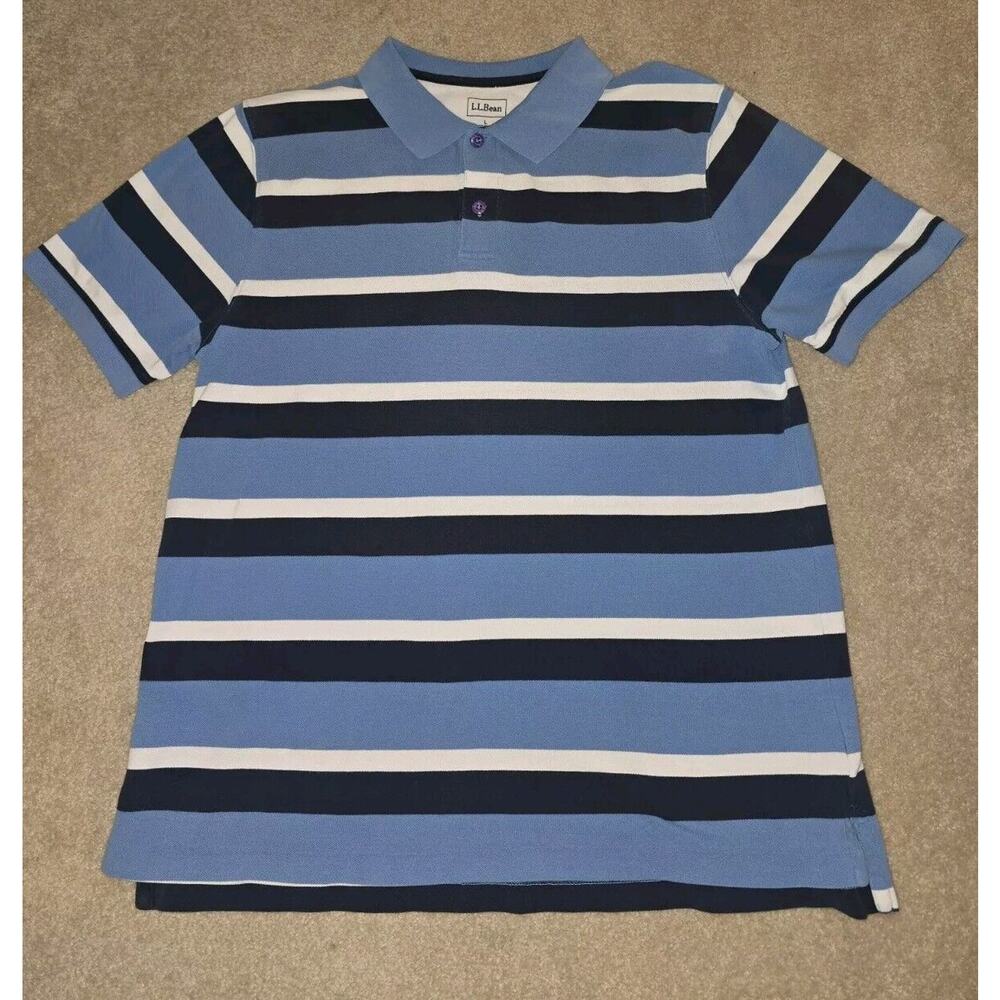 LL BEAN Men's Striped Polo Rugby Shirt Size Large Short Sleeve